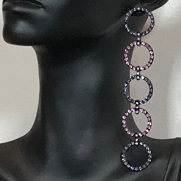 NWT Design Lab Lord & Taylor Circle Drop Earrings/Purple & Pink Rhinestones - Picture 2 of 9